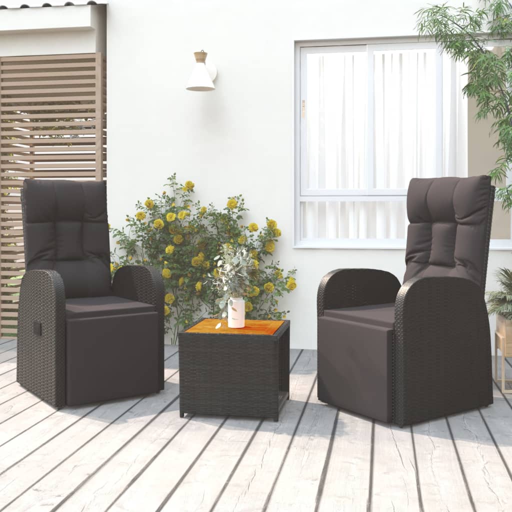 vidaXL 3 Piece Garden Lounge Set Poly Rattan&Solid Wood Acacia