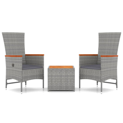 vidaXL 3 Piece Garden Lounge Set Grey Poly Rattan&Solid Wood Acacia 2