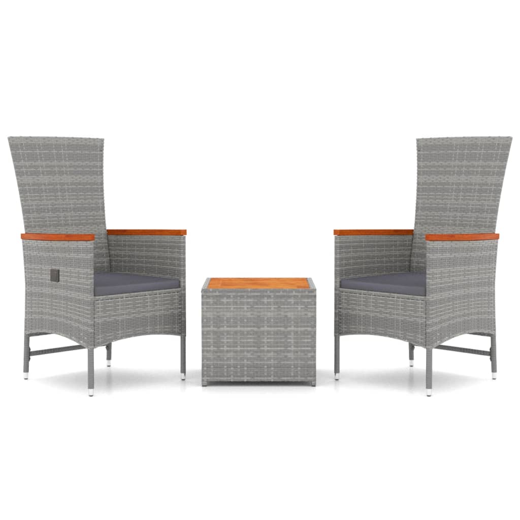 3 Piece Garden Lounge Set Poly Rattan&Solid Wood Acacia Grey Solid acacia wood 2x chair + table