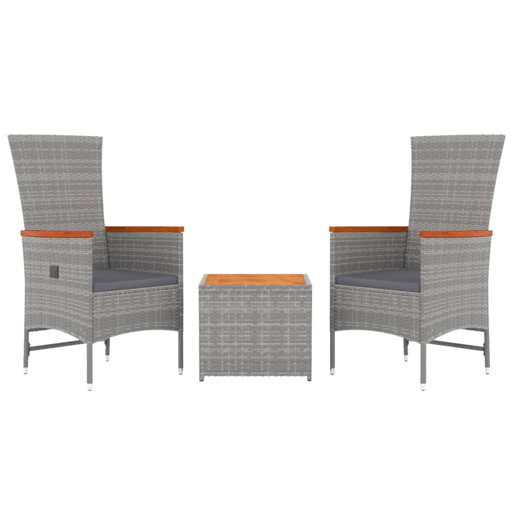 vidaXL 3 Piece Garden Lounge Set Grey Poly Rattan&Solid Wood Acacia 3