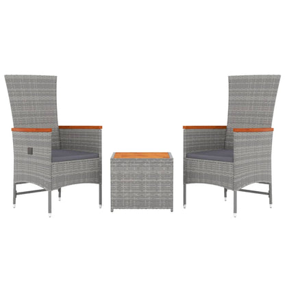 3 Piece Garden Lounge Set Poly Rattan&Solid Wood Acacia Grey Solid acacia wood 2x chair + table
