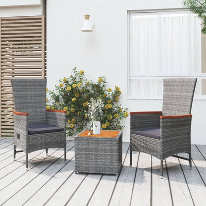 vidaXL 3 Piece Garden Lounge Set Grey Poly Rattan&Solid Wood Acacia 1