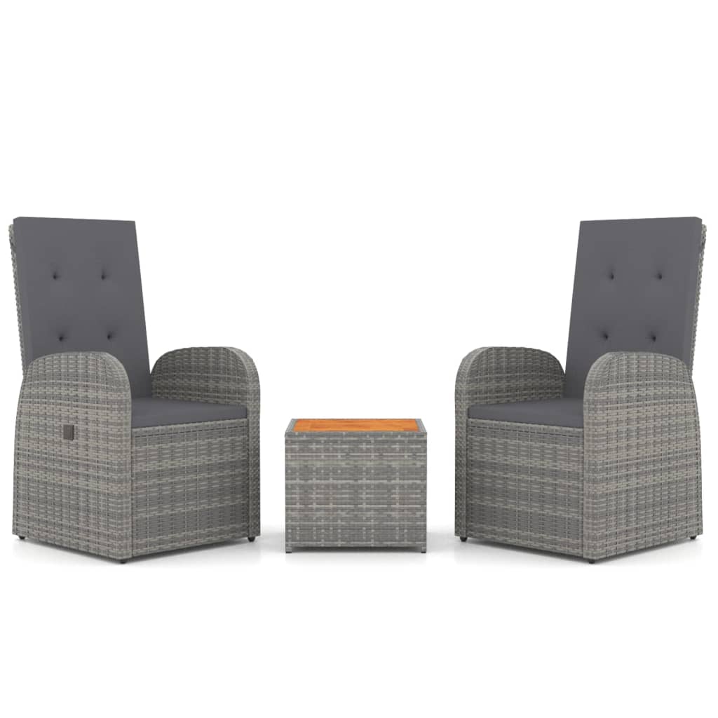 vidaXL 3 Piece Garden Lounge Set Grey Poly Rattan&Solid Wood Acacia 2