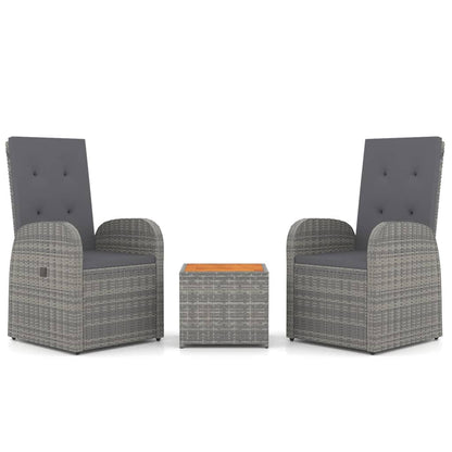 vidaXL 3 Piece Garden Lounge Set Grey Poly Rattan&Solid Wood Acacia 2
