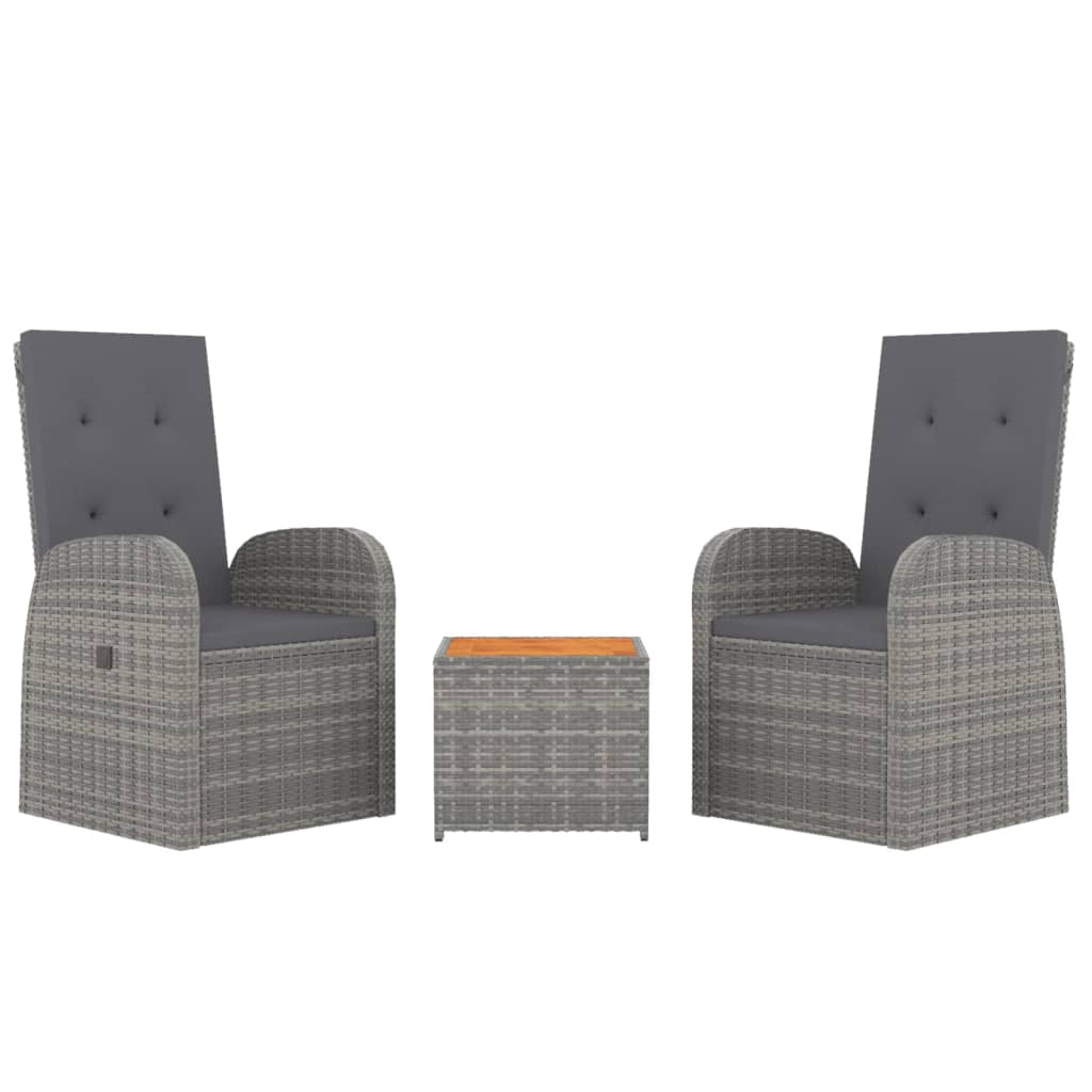 vidaXL 3 Piece Garden Lounge Set Grey Poly Rattan&Solid Wood Acacia 3