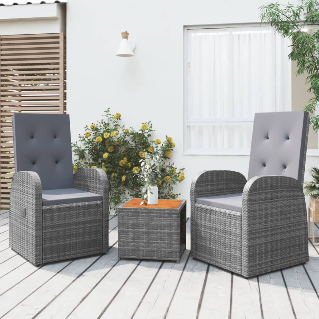 vidaXL 3 Piece Garden Lounge Set Grey Poly Rattan&Solid Wood Acacia 1