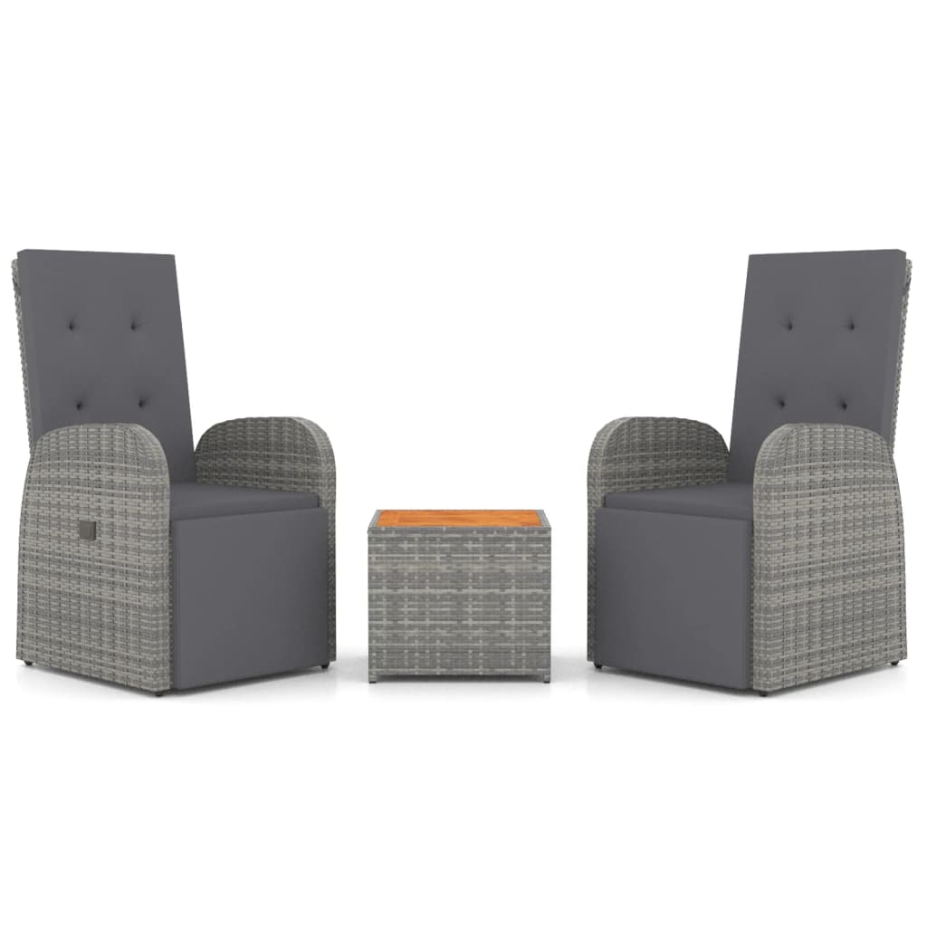 vidaXL 3 Piece Garden Lounge Set Grey Poly Rattan&Solid Wood Acacia 2