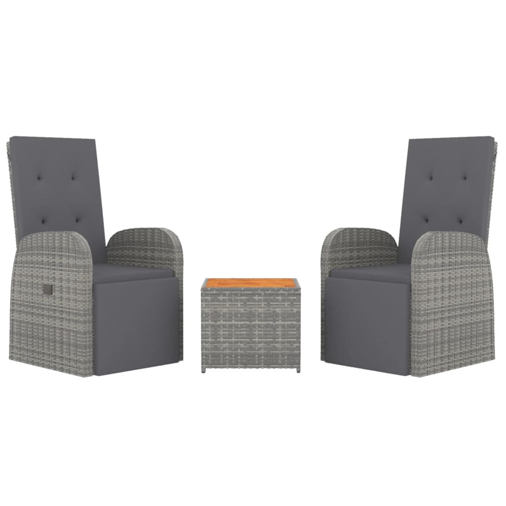 vidaXL 3 Piece Garden Lounge Set Grey Poly Rattan&Solid Wood Acacia 3