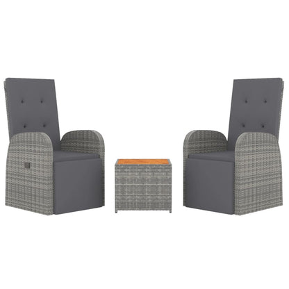 vidaXL 3 Piece Garden Lounge Set Grey Poly Rattan&Solid Wood Acacia 3