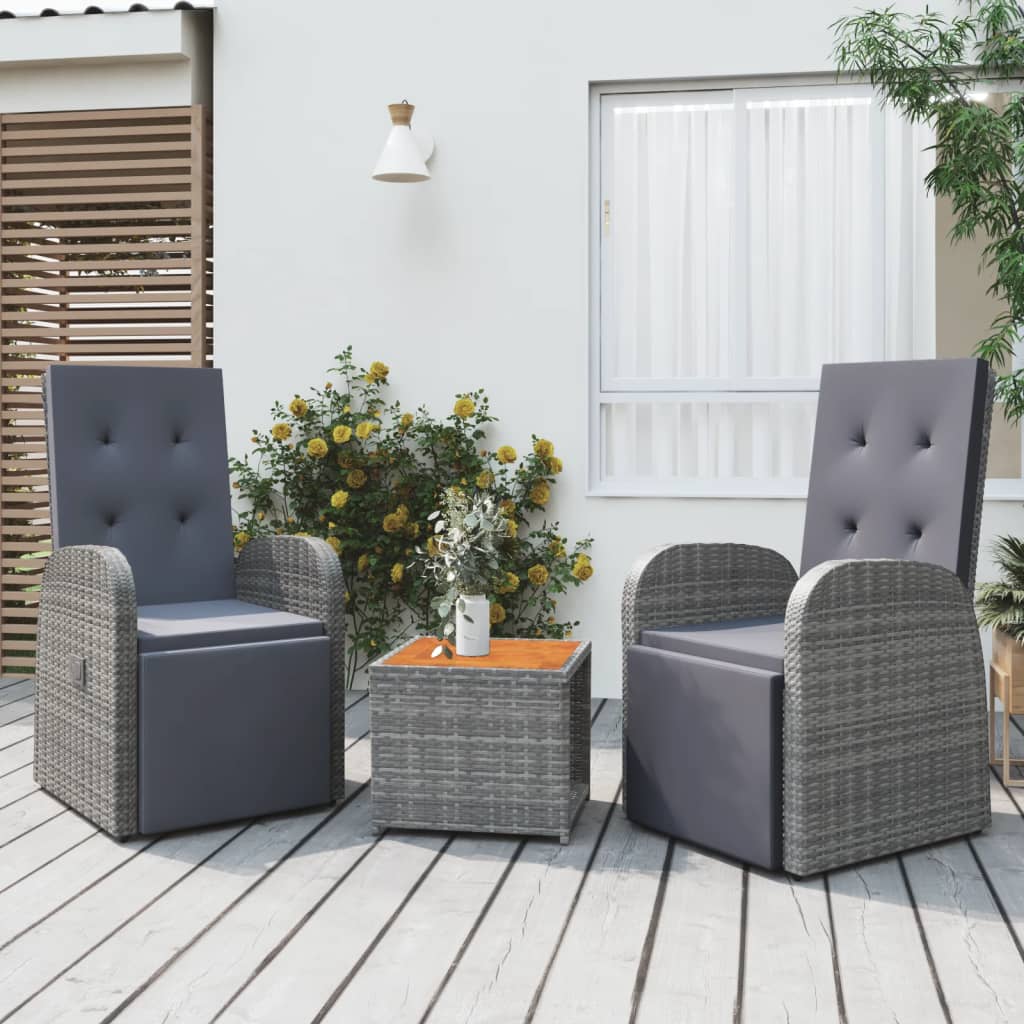 vidaXL 3 Piece Garden Lounge Set Grey Poly Rattan&Solid Wood Acacia 1