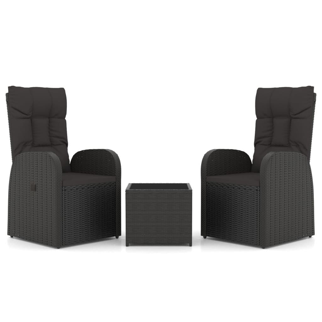 vidaXL 3 Piece Garden Lounge Set Black Poly Rattan&Steel 2