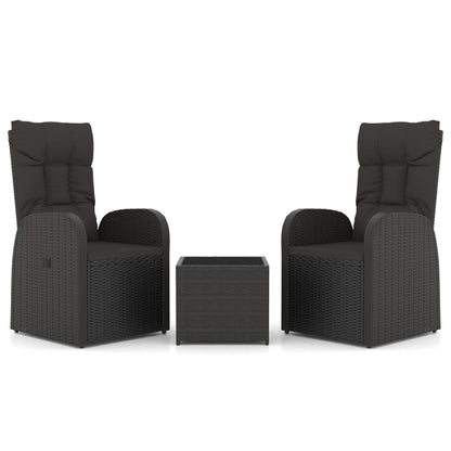 vidaXL 3 Piece Garden Lounge Set Black Poly Rattan&Steel 2