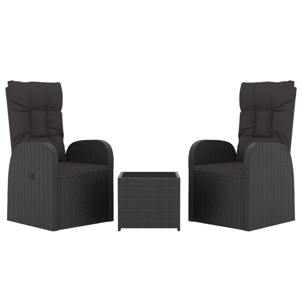 vidaXL 3 Piece Garden Lounge Set Black Poly Rattan&Steel 3