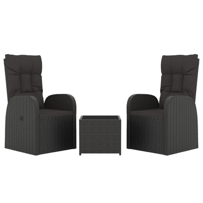 vidaXL 3 Piece Garden Lounge Set Black Poly Rattan&Steel 3
