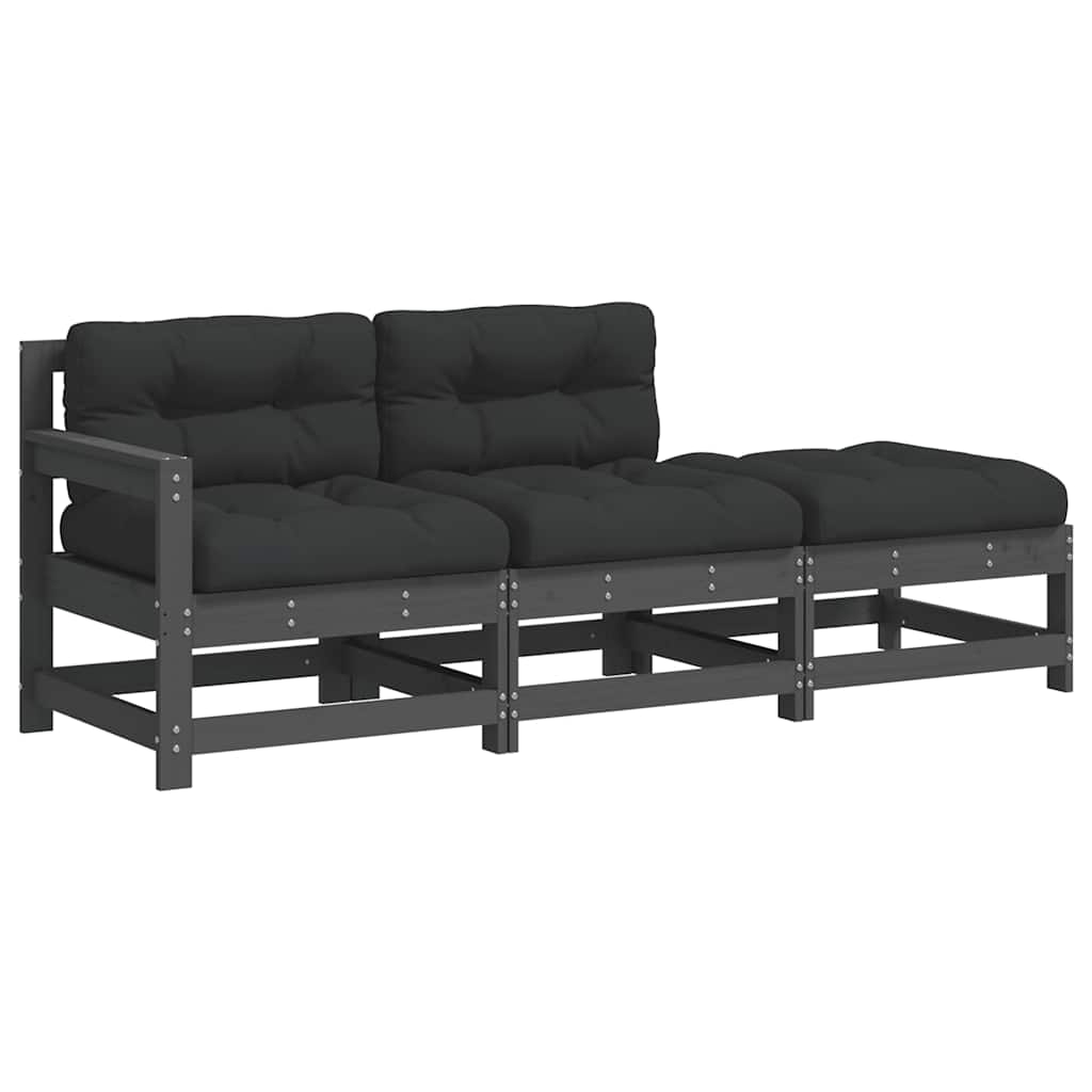 vidaXL 3 Piece Garden Lounge Set with Cushions Grey Solid Wood 2