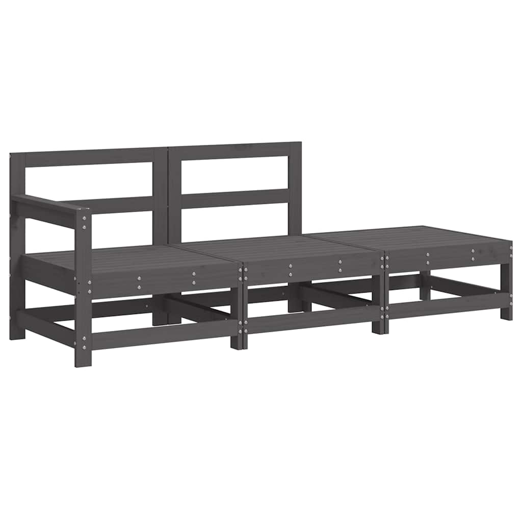 vidaXL 3 Piece Garden Lounge Set with Cushions Grey Solid Wood 3