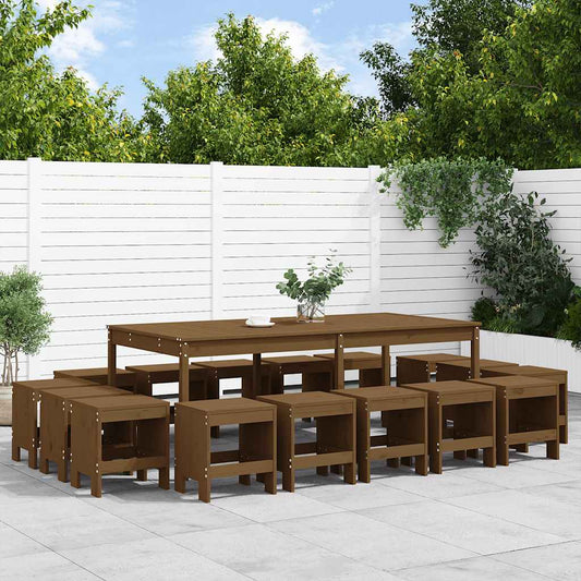 17 Piece Garden Dining Set Solid Wood Pine Honey brown pine
