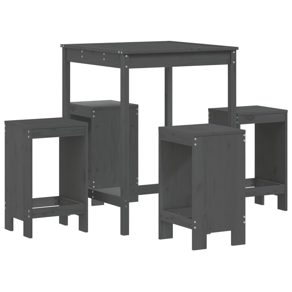 vidaXL 5 Piece Garden Bar Set Grey Solid Wood Pine 2