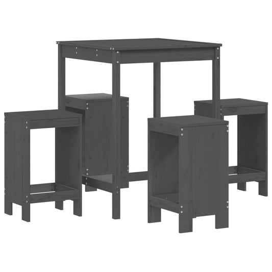 vidaXL 5 Piece Garden Bar Set Grey Solid Wood Pine 2