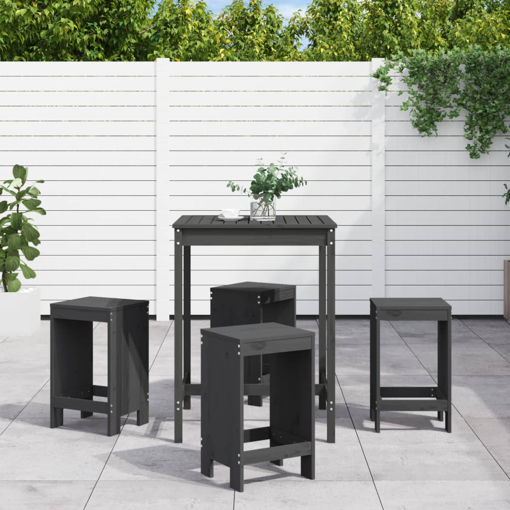 vidaXL 5 Piece Garden Bar Set Grey Solid Wood Pine 1