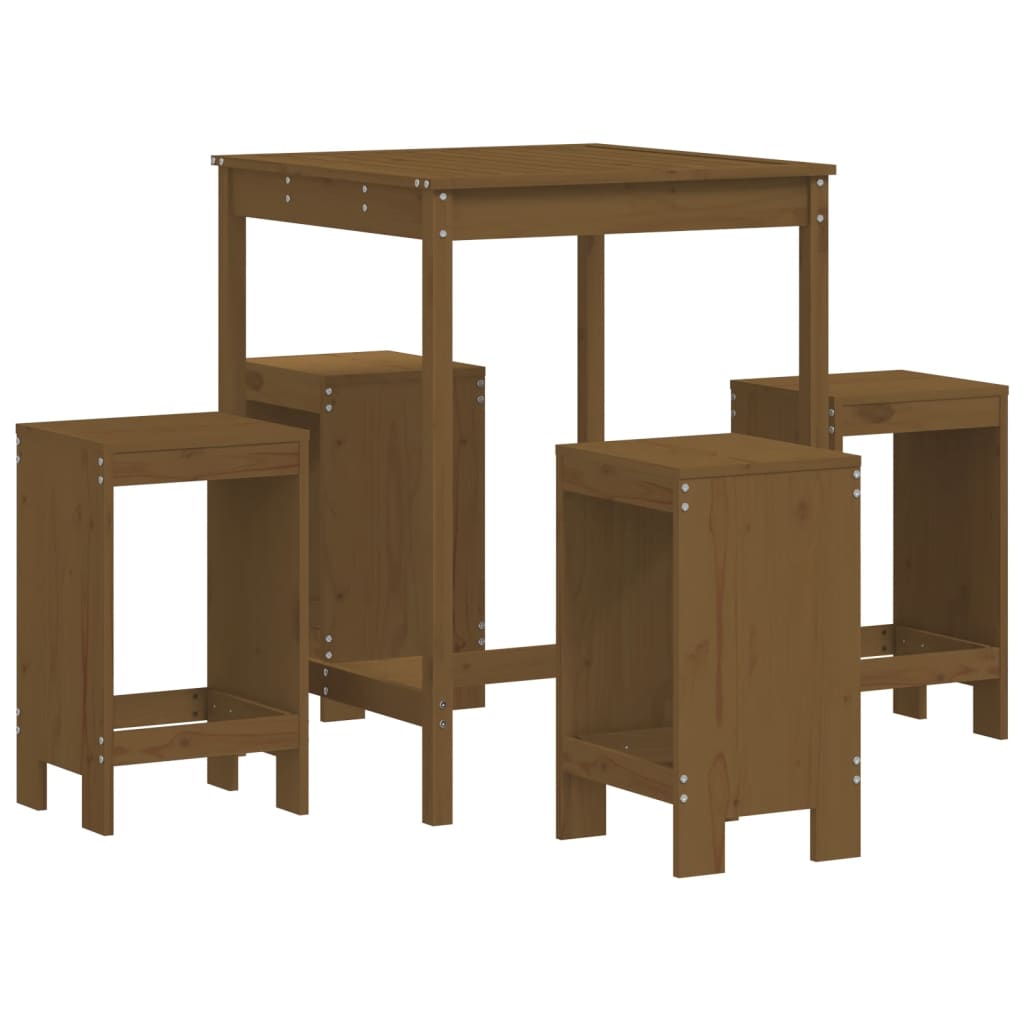vidaXL 5 Piece Garden Bar Set Honey Brown Solid Wood Pine 2