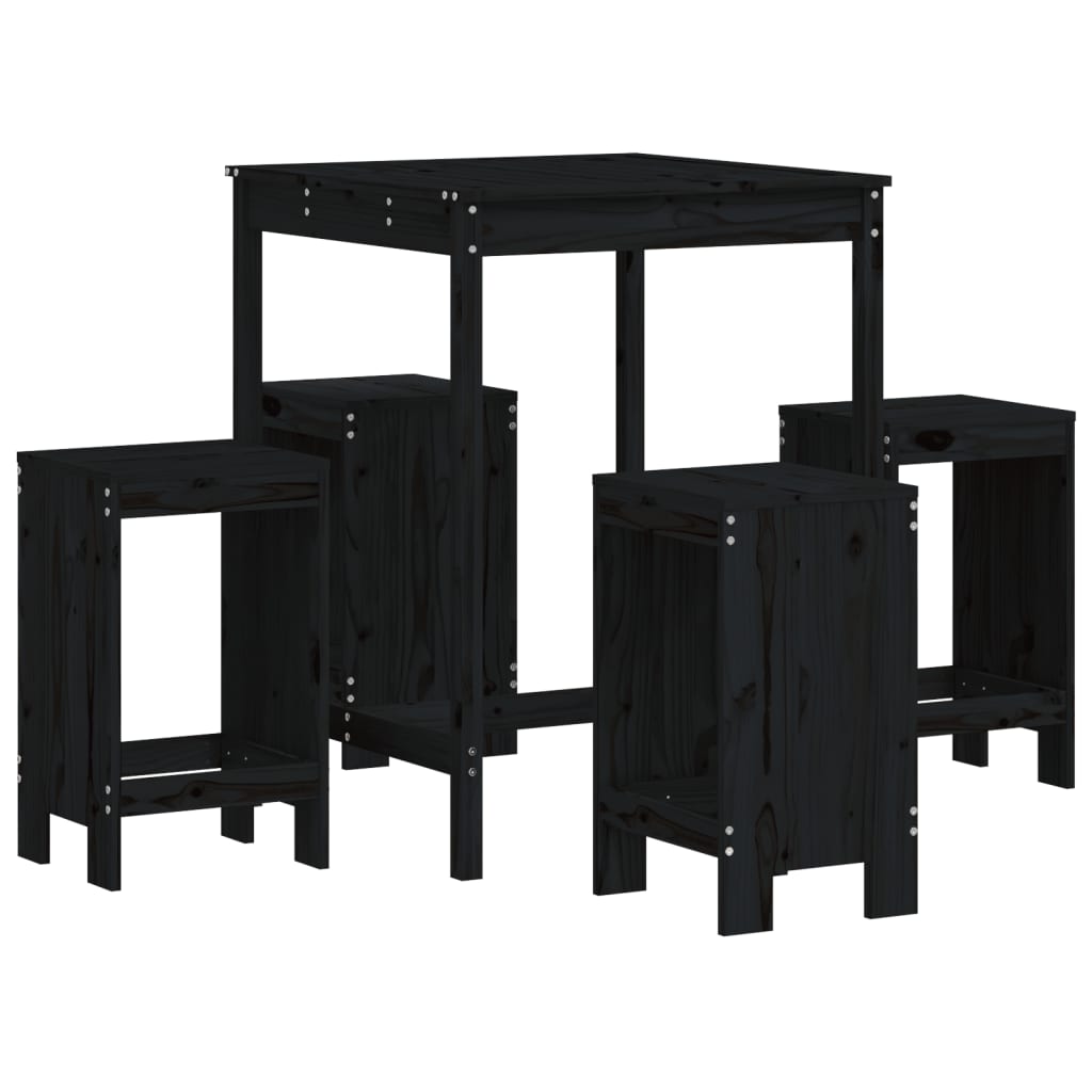 vidaXL 5 Piece Garden Bar Set Black Solid Wood Pine 2
