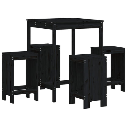 5 Piece Garden Bar Set Solid Wood Pine Black pine