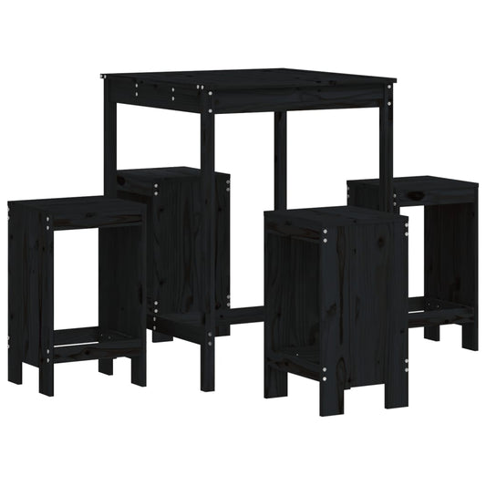 5 Piece Garden Bar Set Solid Wood Pine Black pine