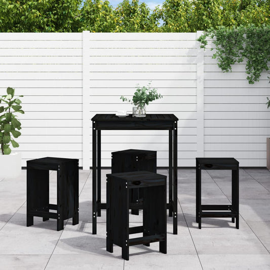 5 Piece Garden Bar Set Solid Wood Pine Black pine