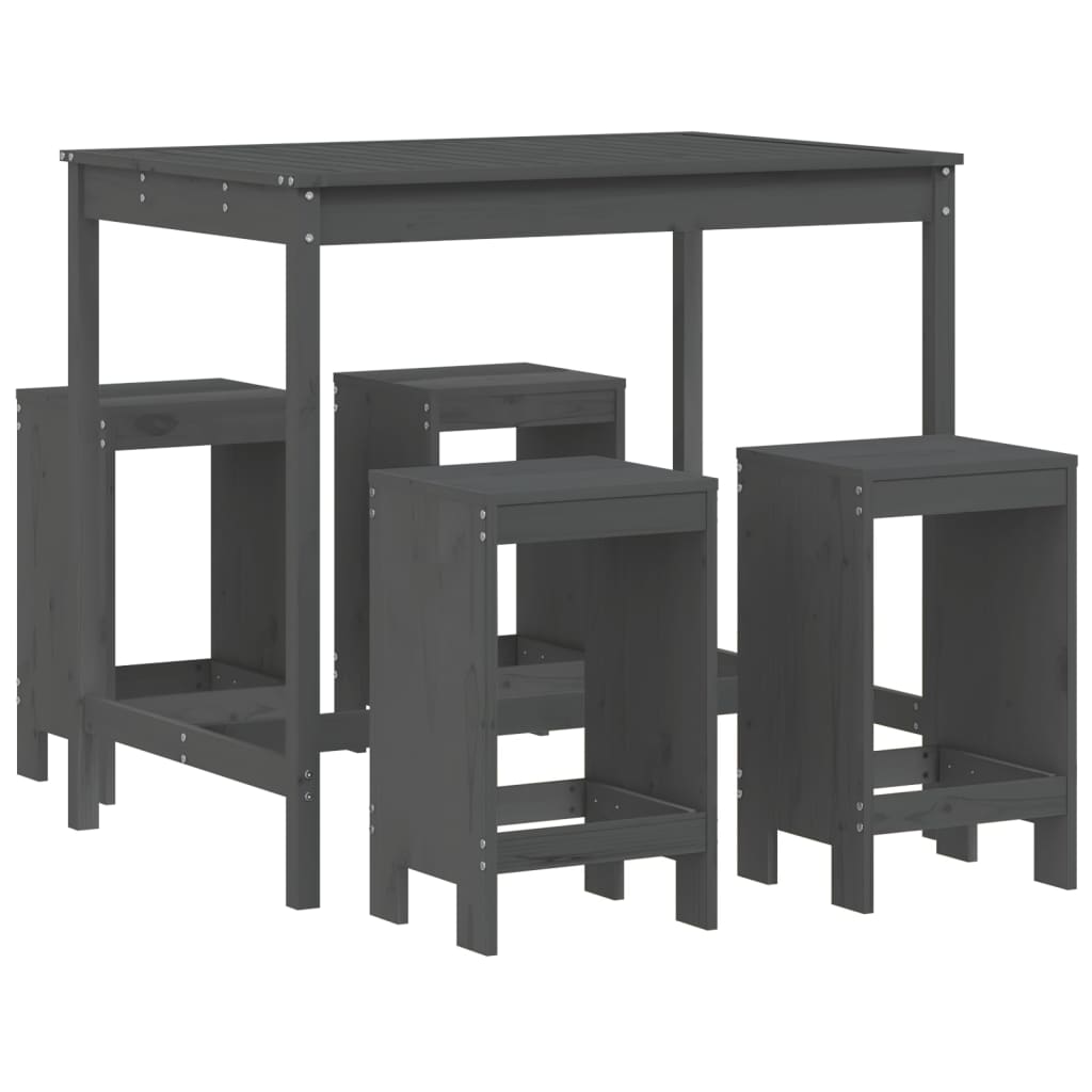 vidaXL 5 Piece Garden Bar Set Grey Solid Wood Pine 2