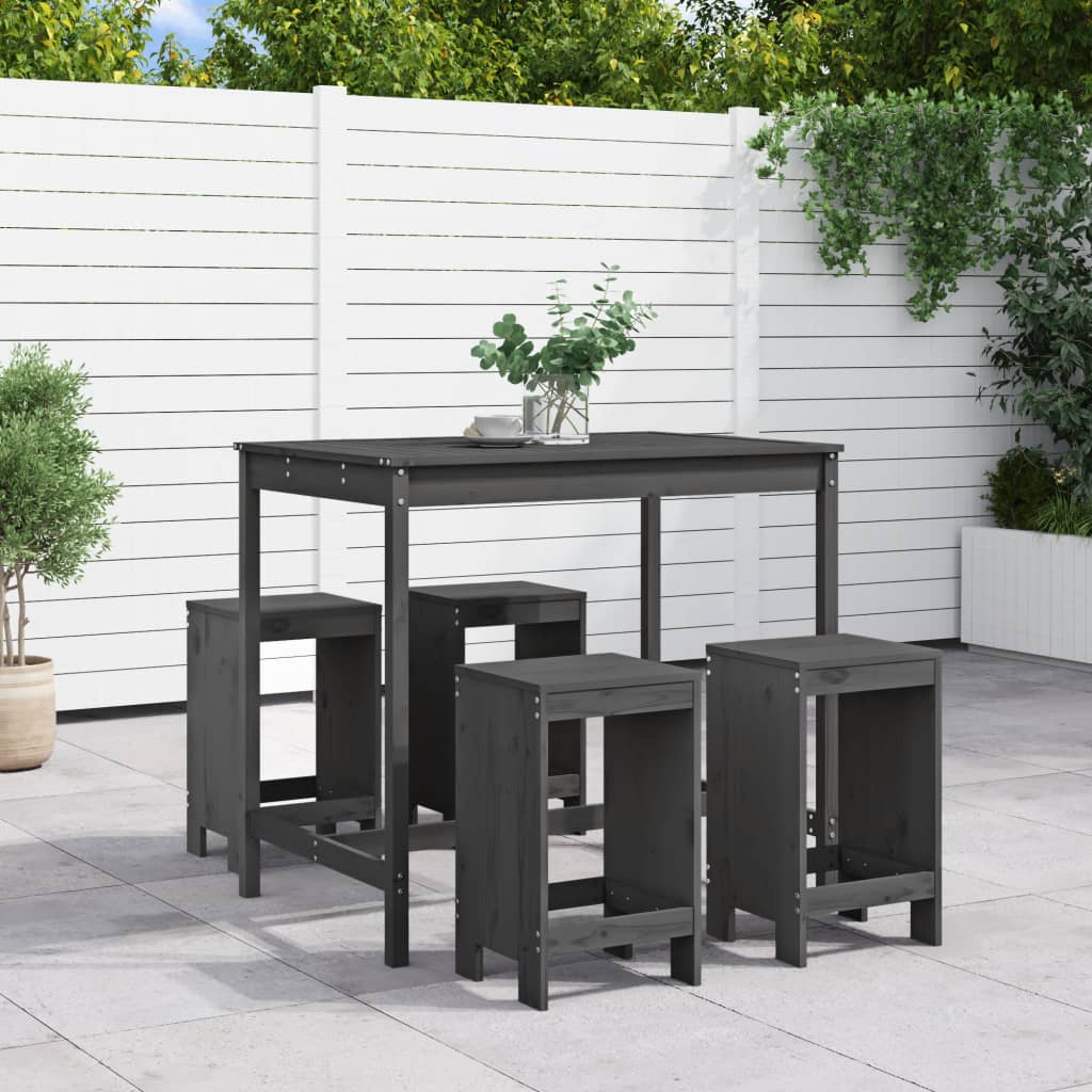 vidaXL 5 Piece Garden Bar Set Grey Solid Wood Pine 1
