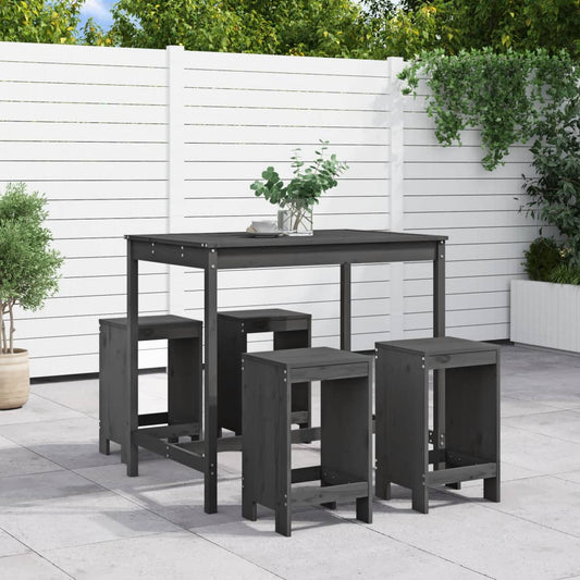 vidaXL 5 Piece Garden Bar Set Grey Solid Wood Pine 1