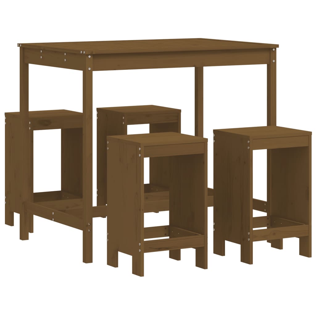 vidaXL 5 Piece Garden Bar Set Honey Brown Solid Wood Pine 2