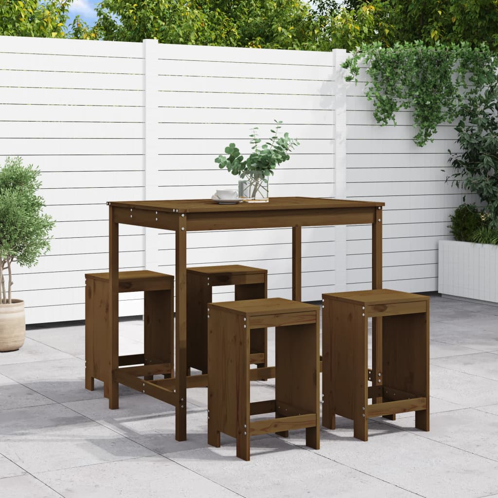 vidaXL 5 Piece Garden Bar Set Honey Brown Solid Wood Pine 1