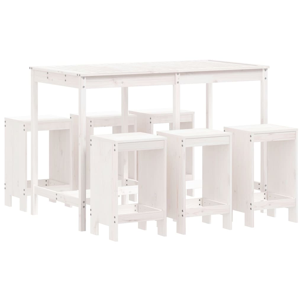 vidaXL 7 Piece Garden Bar Set White Solid Wood Pine 2
