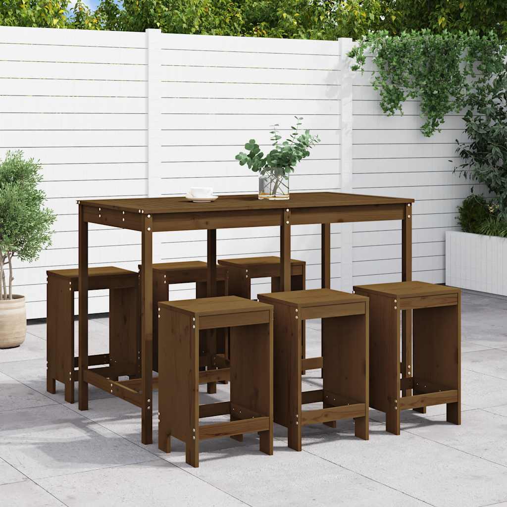 vidaXL 7 Piece Garden Bar Set Honey Brown Solid Wood Pine 1