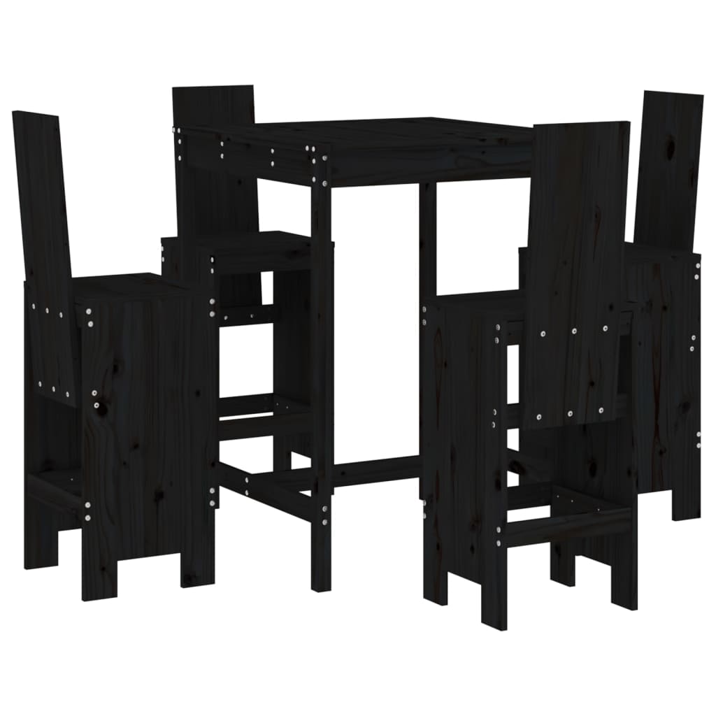 5 Piece Garden Bar Set Solid Wood Pine Black pine