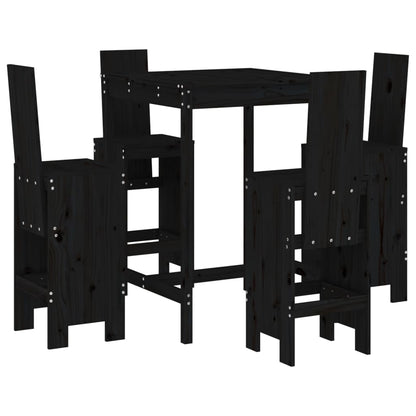 5 Piece Garden Bar Set Solid Wood Pine Black pine
