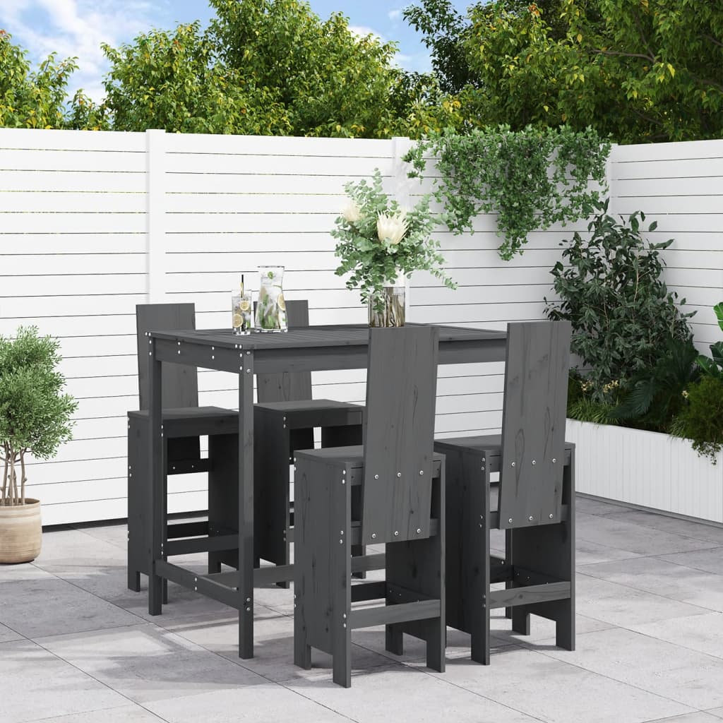 vidaXL 5 Piece Garden Bar Set Grey Solid Wood Pine 1