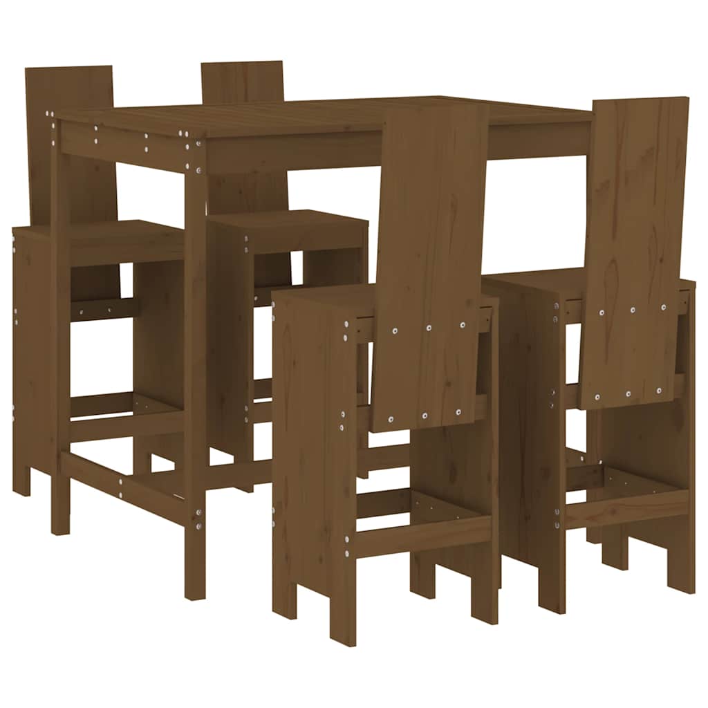 vidaXL 5 Piece Garden Bar Set Honey Brown Solid Wood Pine 2