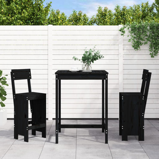 3 Piece Garden Bar Set Solid Wood Pine Black pine
