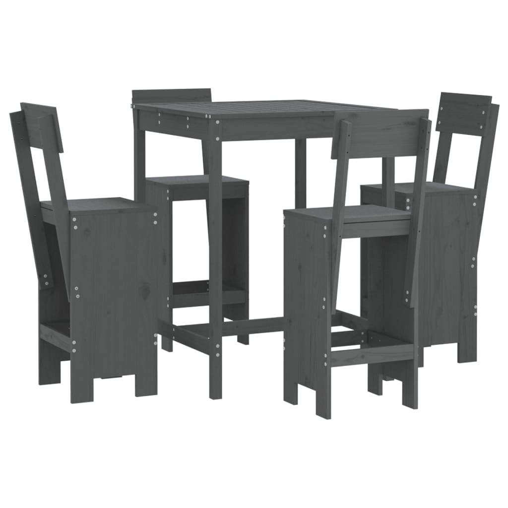5 Piece Garden Bar Set Solid Wood Pine Grey pine