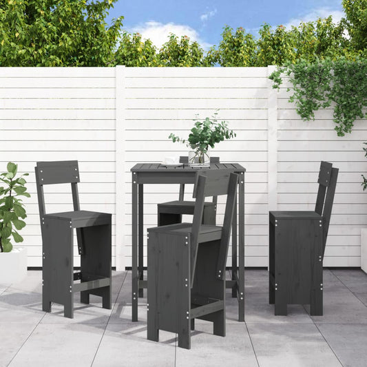 vidaXL 5 Piece Garden Bar Set Grey Solid Wood Pine 1