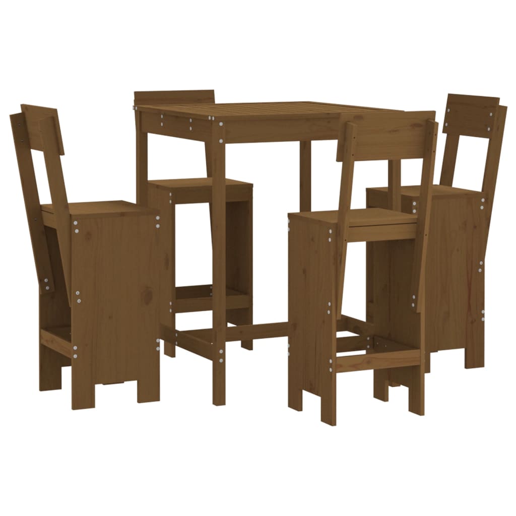 vidaXL 5 Piece Garden Bar Set Honey Brown Solid Wood Pine 2
