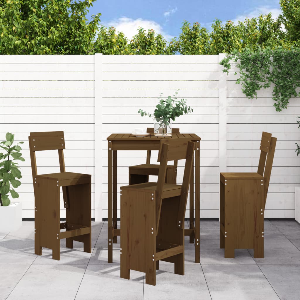 vidaXL 5 Piece Garden Bar Set Honey Brown Solid Wood Pine 1