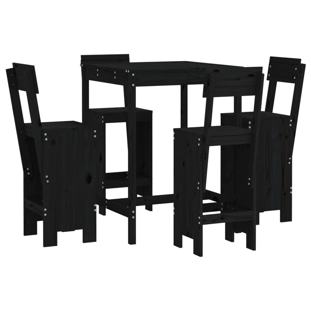 vidaXL 5 Piece Garden Bar Set Black Solid Wood Pine 2