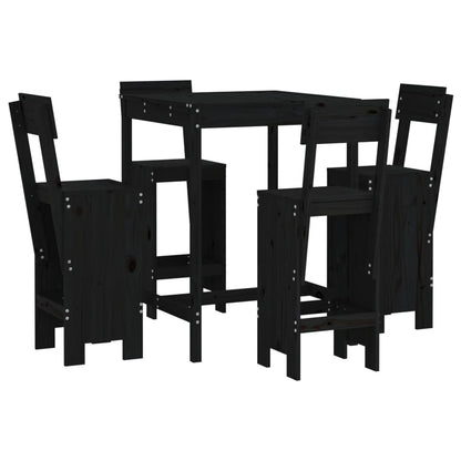 vidaXL 5 Piece Garden Bar Set Black Solid Wood Pine 2