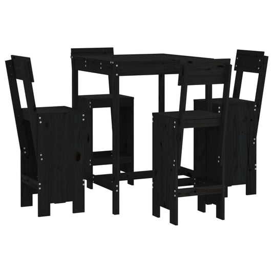 vidaXL 5 Piece Garden Bar Set Black Solid Wood Pine 2