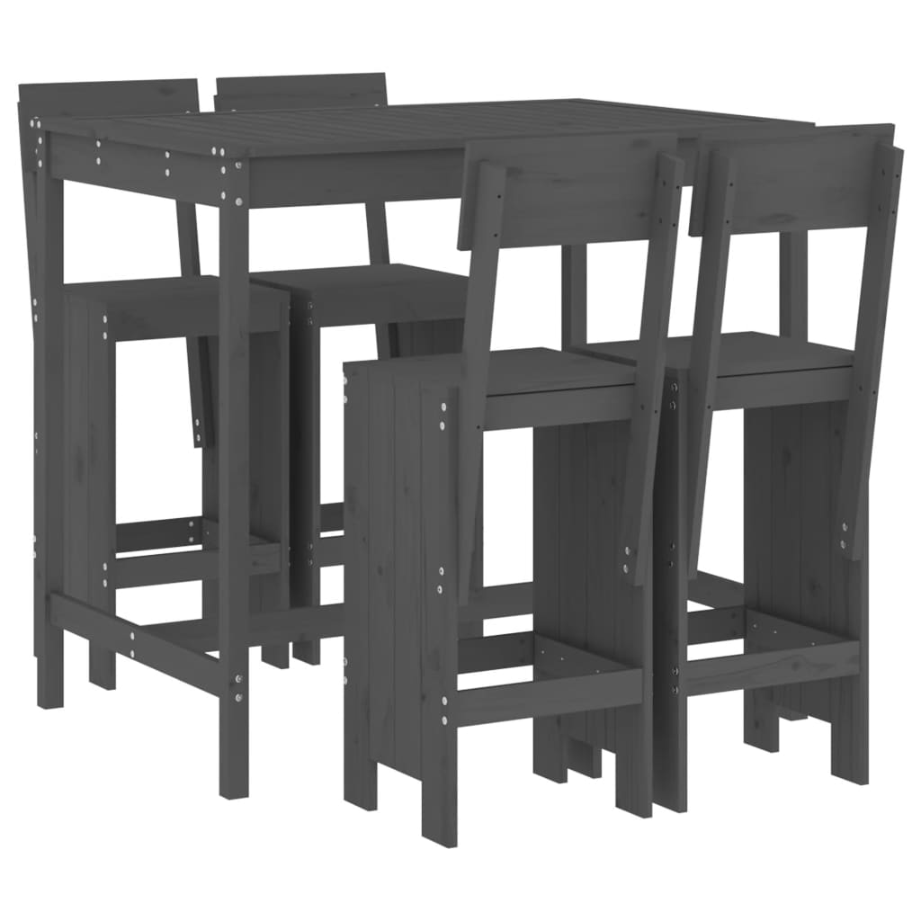 5 Piece Garden Bar Set Solid Wood Pine Grey pine