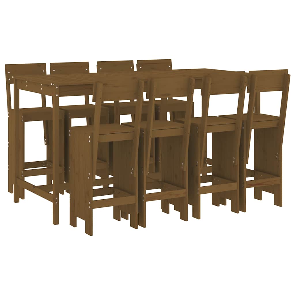 9 Piece Garden Bar Set Solid Wood Pine Honey brown pine